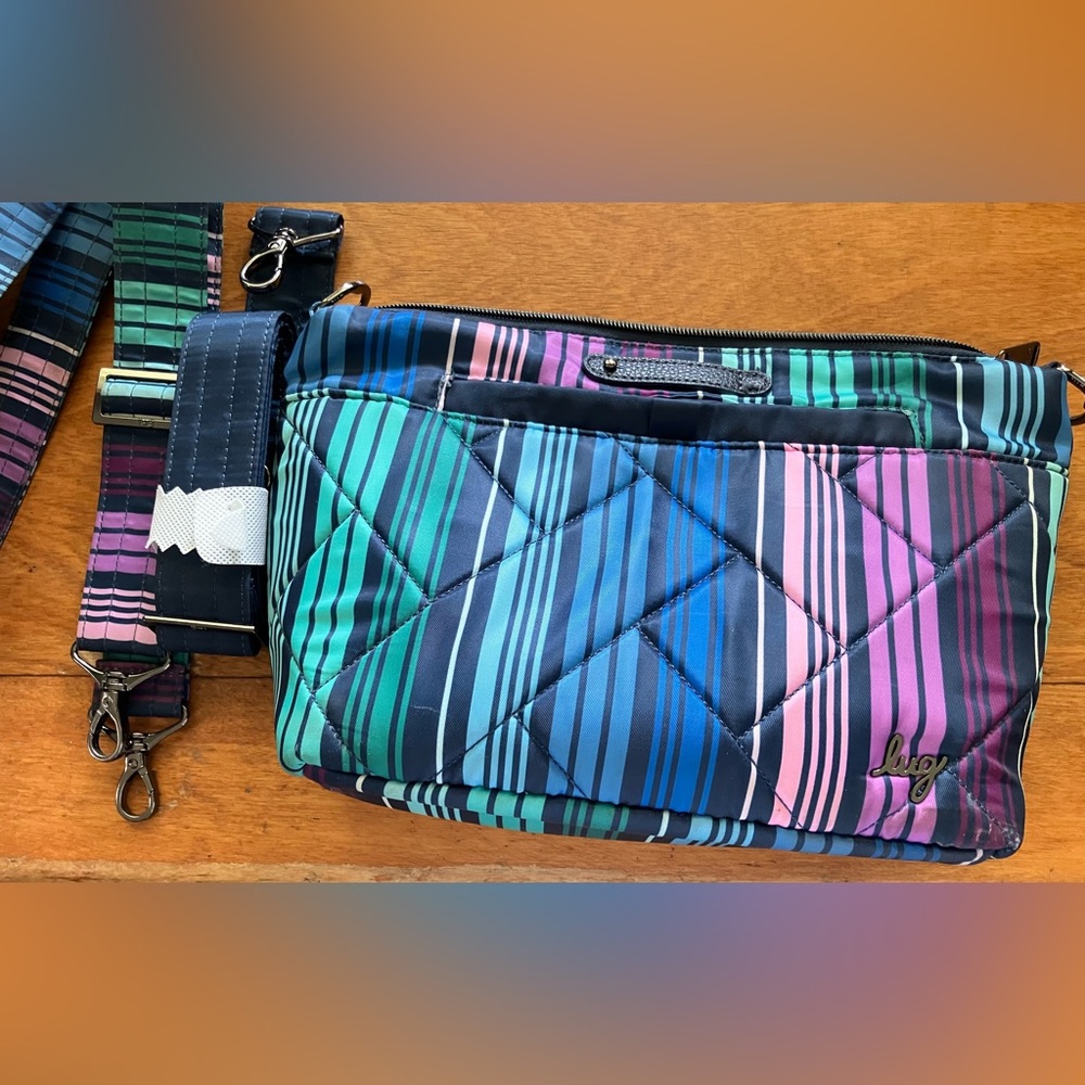 Lug Flare 2 RFID Crossbody w/ 2 straps & charm Love Stripe Multi
